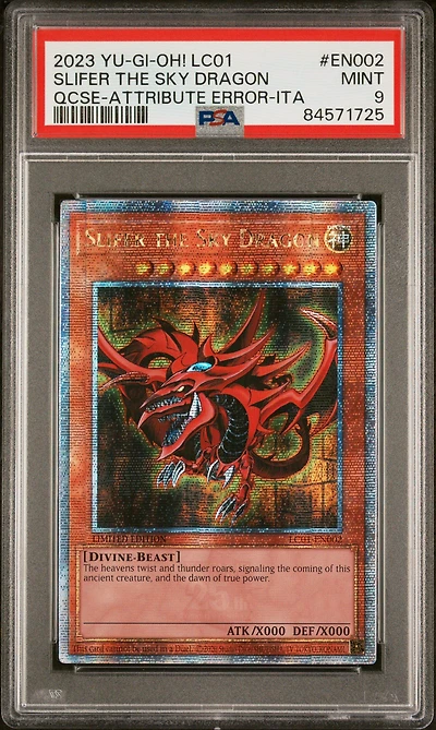 2023 Yu-gi-oh! Lc01-legendary Collection: 25th Anniversary Edition En002 Slifer The Sky Dragon Quarter Century Secret Rare-attribute Error-italian PSA 9