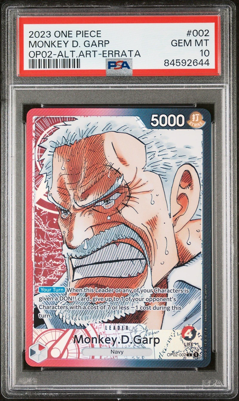 2023 One Piece Op02-paramount War 002 Monkey D. Garp Alternate Art-errata PSA 10