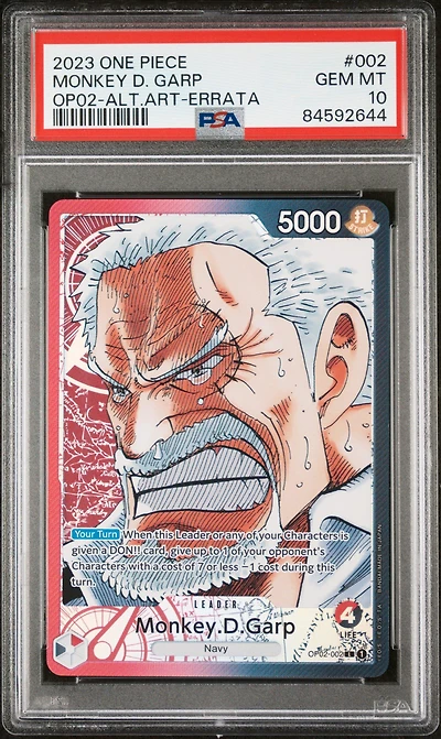 2023 One Piece Op02-paramount War 002 Monkey D. Garp Alternate Art-errata PSA 10