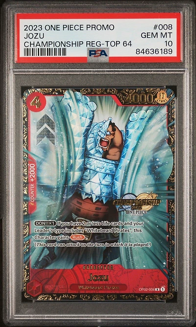 2023 One Piece Promos 008 Jozu Championship Regional-top 64 PSA 10