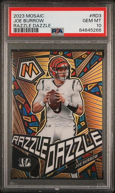 2023 Panini Mosaic Razzle Dazzle Rd3 Joe Burrow PSA 10
