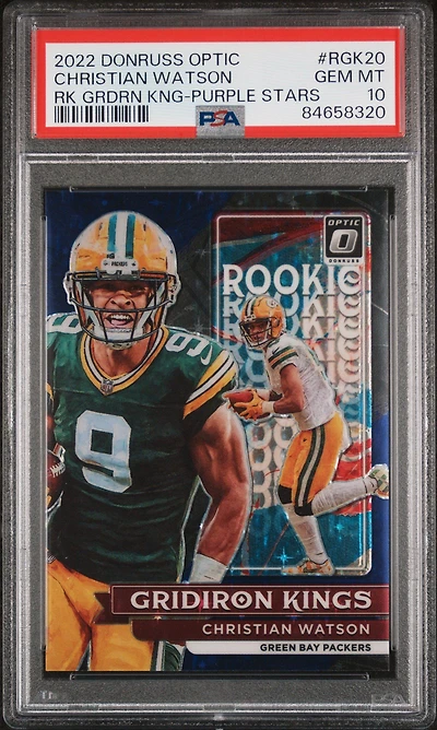 2022 Panini Donruss Optic Rookie Gridiron Kings Rgk20 Christian Watson Purple Stars PSA 10