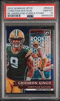 2022 Panini Donruss Optic Rookie Gridiron Kings Rgk20 Christian Watson Purple Stars PSA 10