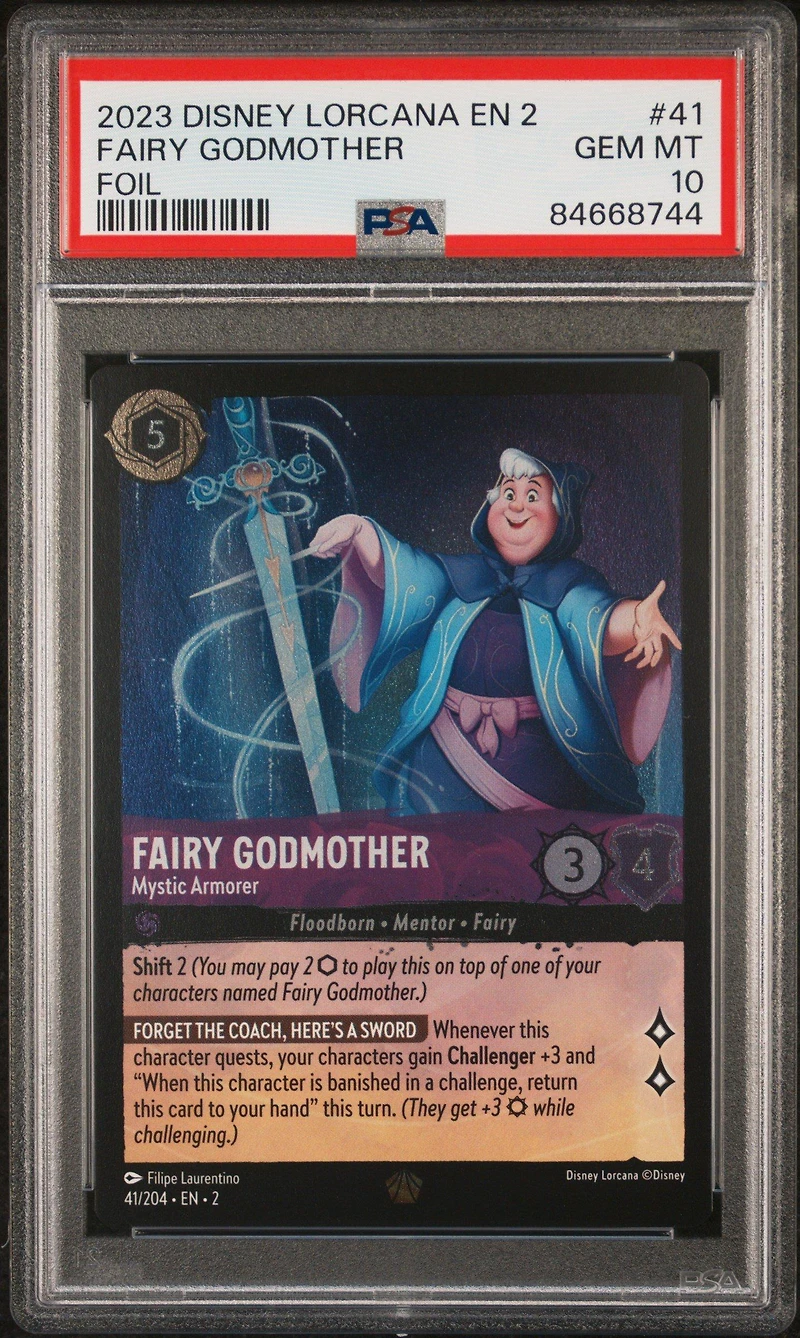 2023 Disney Lorcana En 2-rise Of The Floodborn 41 Fairy Godmother - Mystic Armorer Foil PSA 10