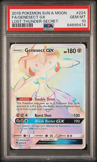 2018 Pokemon Sun & Moon Lost Thunder 224 Full Art/genesect Gx Secret PSA 10