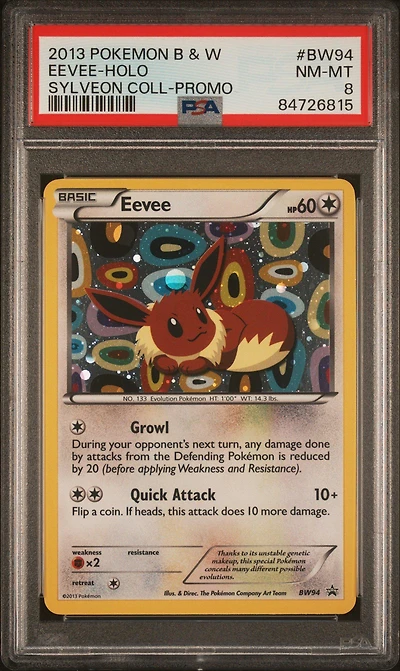 2013 Pokemon Black & White Promo Bw94 Eevee-holo Sylveon Collection PSA 8