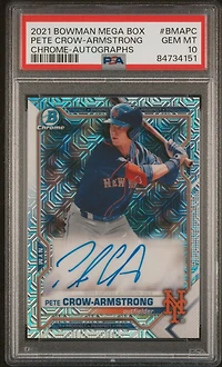 2021 Bowman Mega Box Chrome Autographs Bmapc Pete Crow-armstrong PSA 10