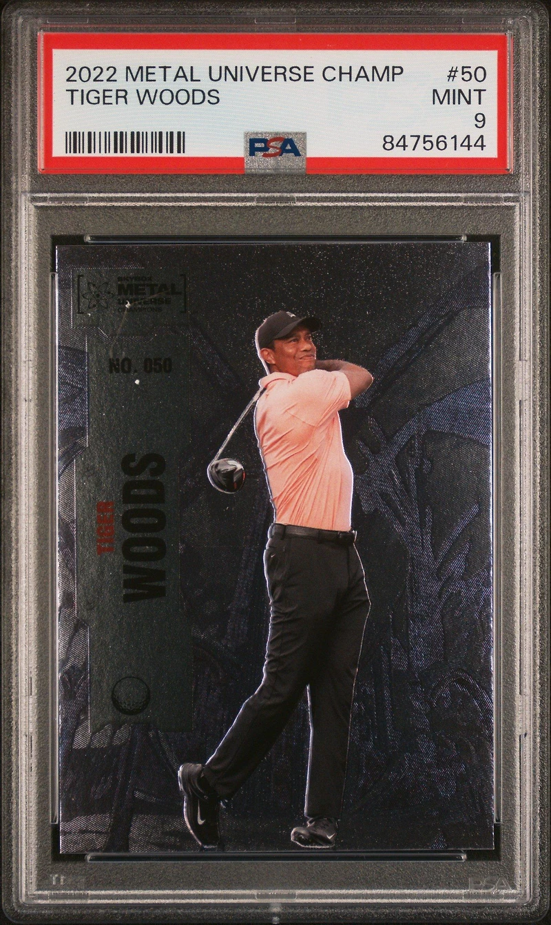 2022 Skybox Metal Universe Champions 50 Tiger Woods PSA 9