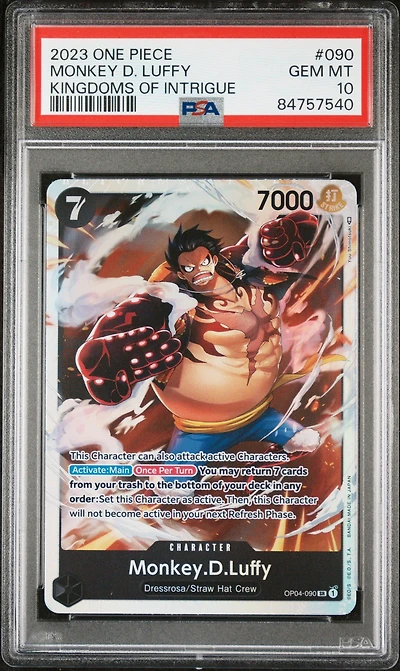 2023 One Piece Op04-kingdoms Of Intrigue 090 Monkey D. Luffy PSA 10