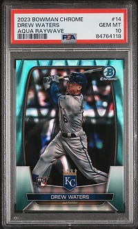 2023 Bowman Chrome 14 Drew Waters Aqua Raywave PSA 10