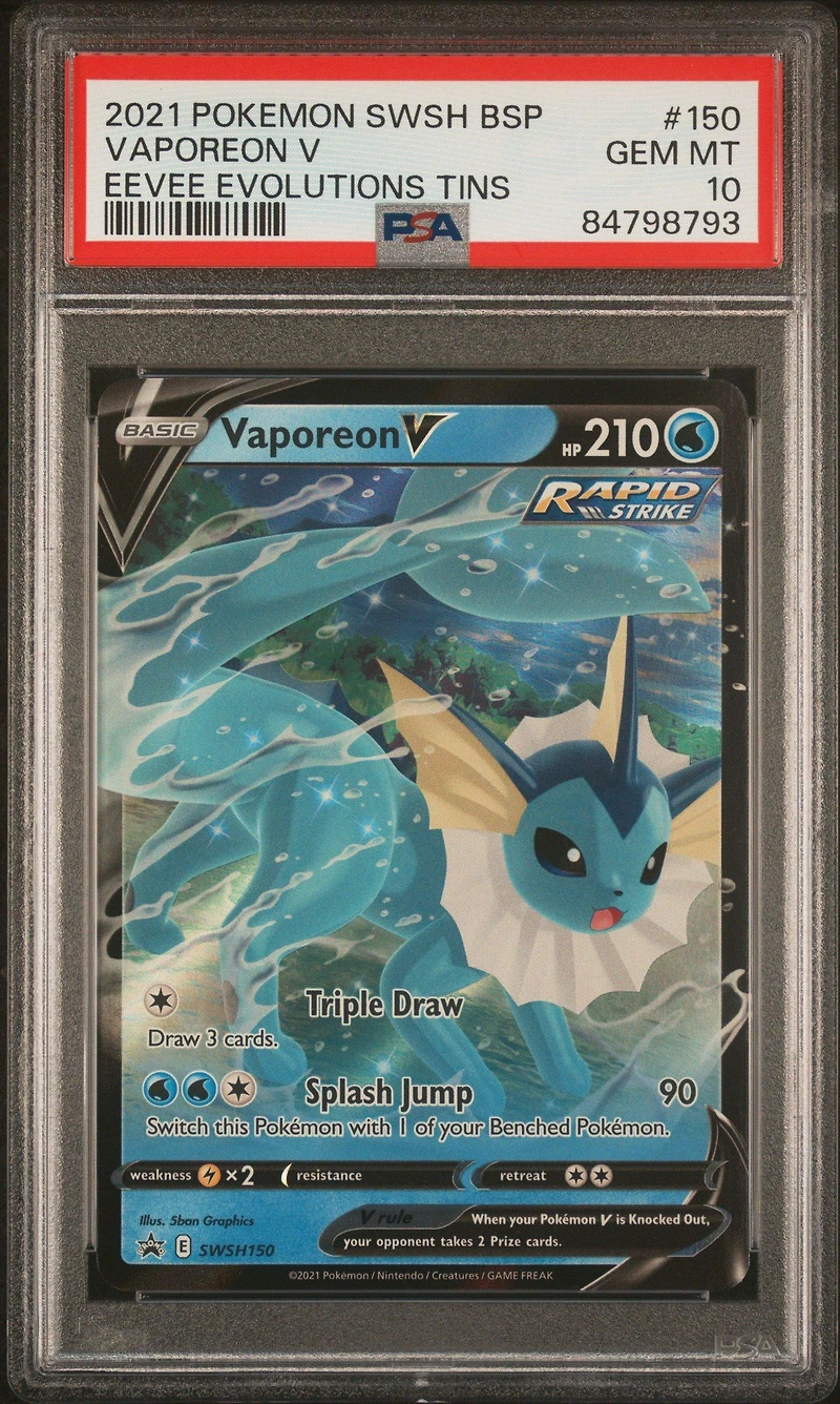 2021 Pokemon Swsh Black Star Promo 150 Vaporeon V Eevee Evolutions Tins PSA