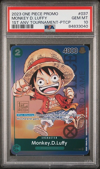 2023 One Piece Promos 037 Monkey D. Luffy 1st Anniversary Tournament-participation PSA 10