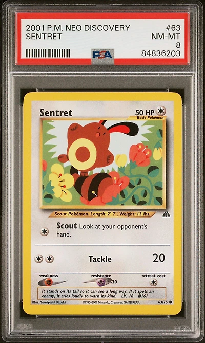 2001 Pokemon Neo Discovery 63 Sentret PSA 8