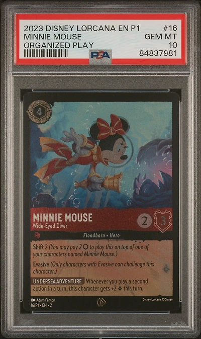 2023 Disney Lorcana En P1-promo 16 Minnie Mouse - Wide-eyed Diver Organized Play PSA 10