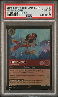 2023 Disney Lorcana En P1-promo 16 Minnie Mouse - Wide-eyed Diver Organized Play PSA 10