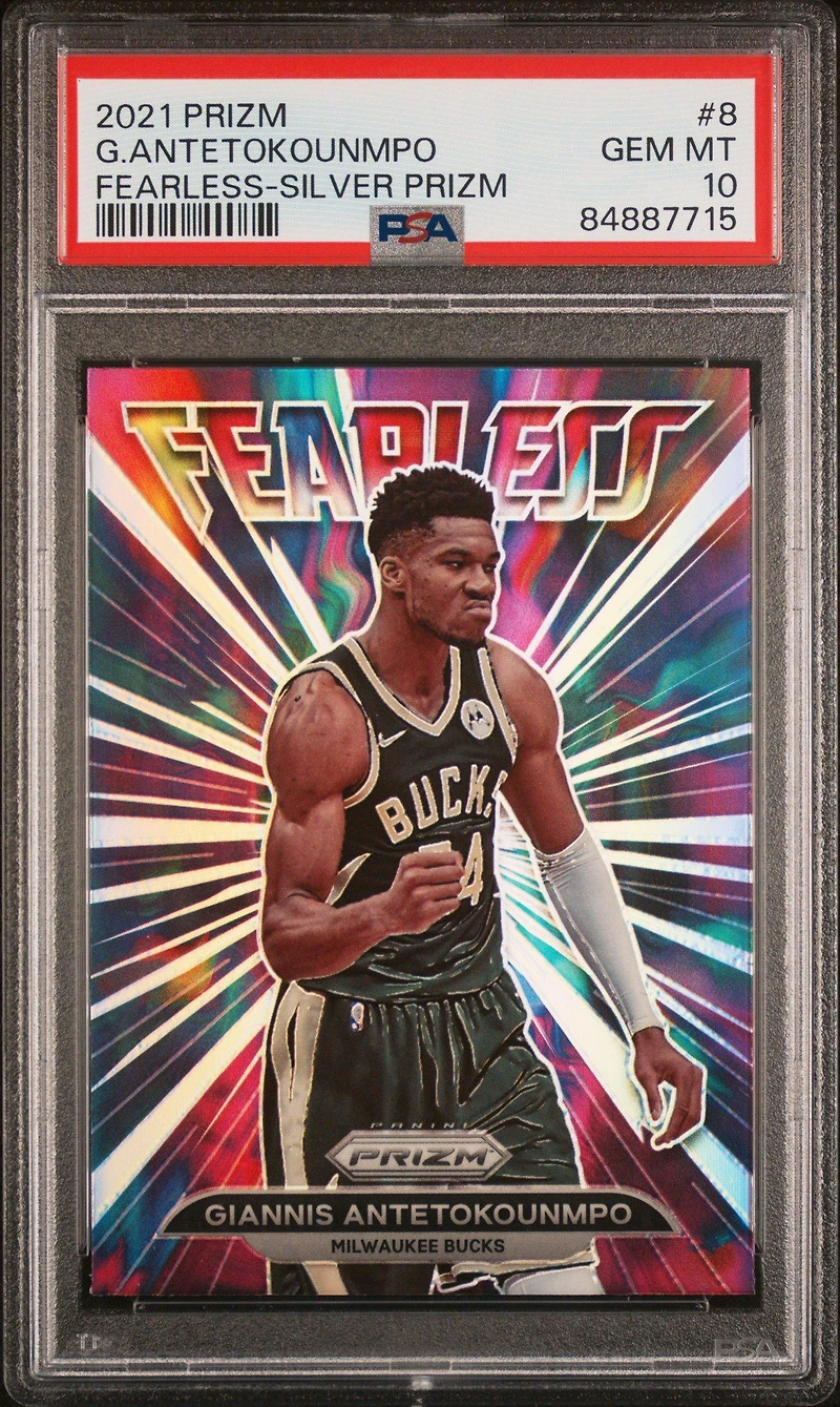 2021 Panini Prizm Fearless 8 Giannis Antetokounmpo Silver Prizm PSA 10