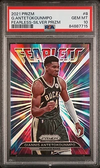 2021 Panini Prizm Fearless 8 Giannis Antetokounmpo Silver Prizm PSA 10