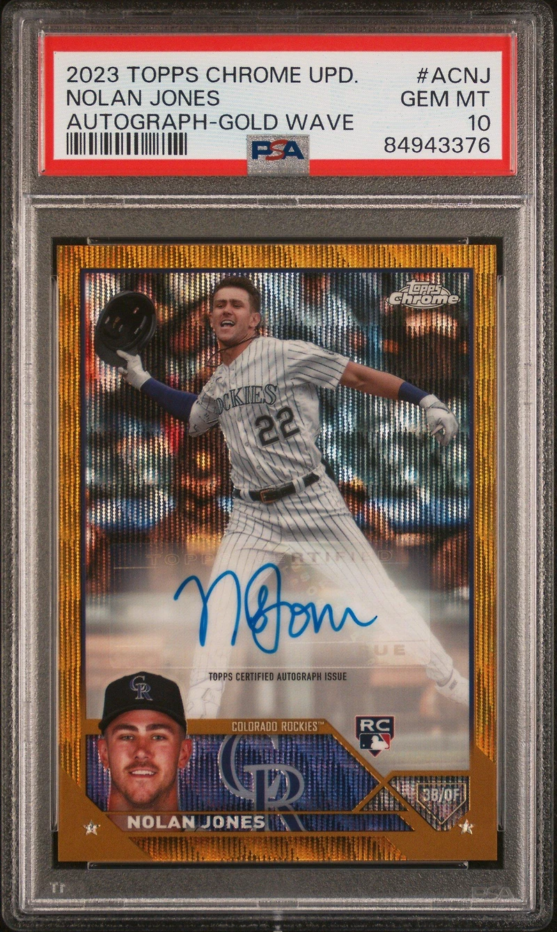 2023 Topps Chrome Update Autograph Acnj Nolan Jones Gold Wave PSA 10