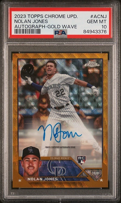2023 Topps Chrome Update Autograph Acnj Nolan Jones Gold Wave PSA 10