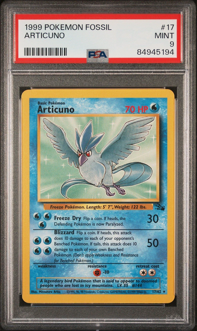 1999 Pokemon Fossil 17 Articuno PSA 9