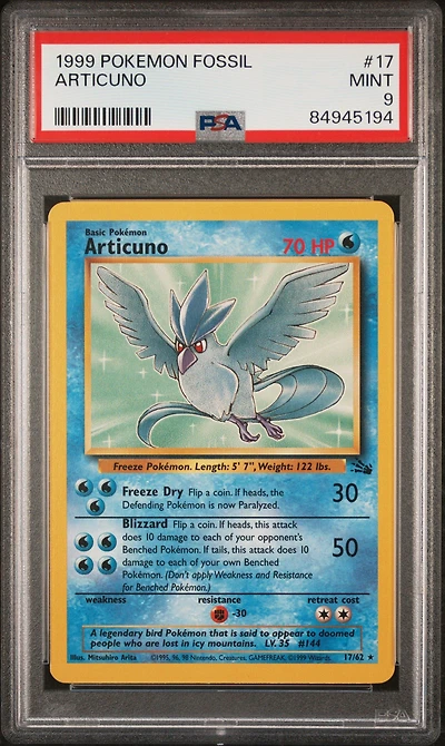 1999 Pokemon Fossil 17 Articuno PSA 9