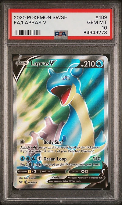 2020 Pokemon Sword & Shield 189 Full Art/lapras V PSA 10