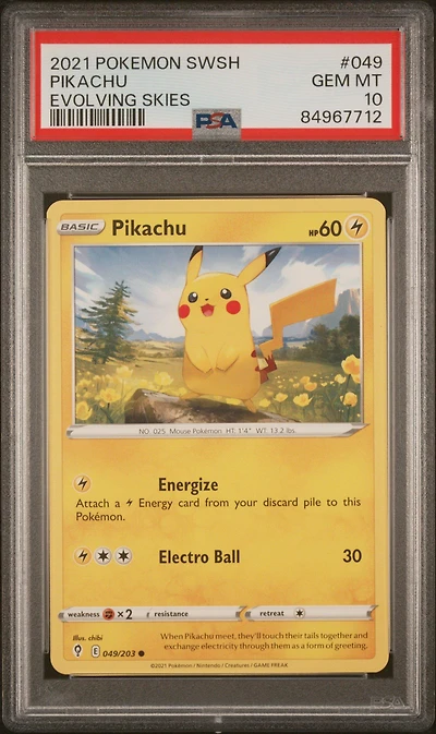 2021 Pokemon Sword & Shield Evolving Skies 049 Pikachu PSA 10