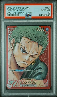 2022 One Piece Japanese Romance Dawn 001 Roronoa Zoro Alternate Art PSA 10