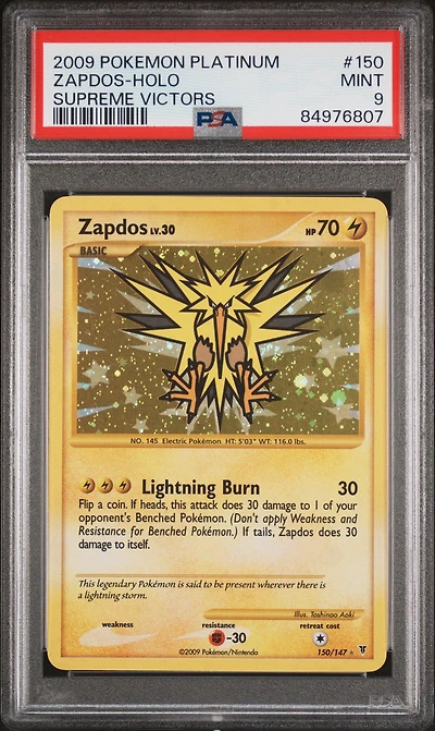 2009 Pokemon Platinum Supreme Victors 150 Zapdos-holo PSA 9