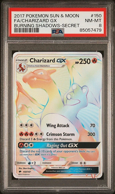 2017 Pokemon Sun & Moon Burning Shadows 150 Full Art/charizard Gx Secret PSA 8
