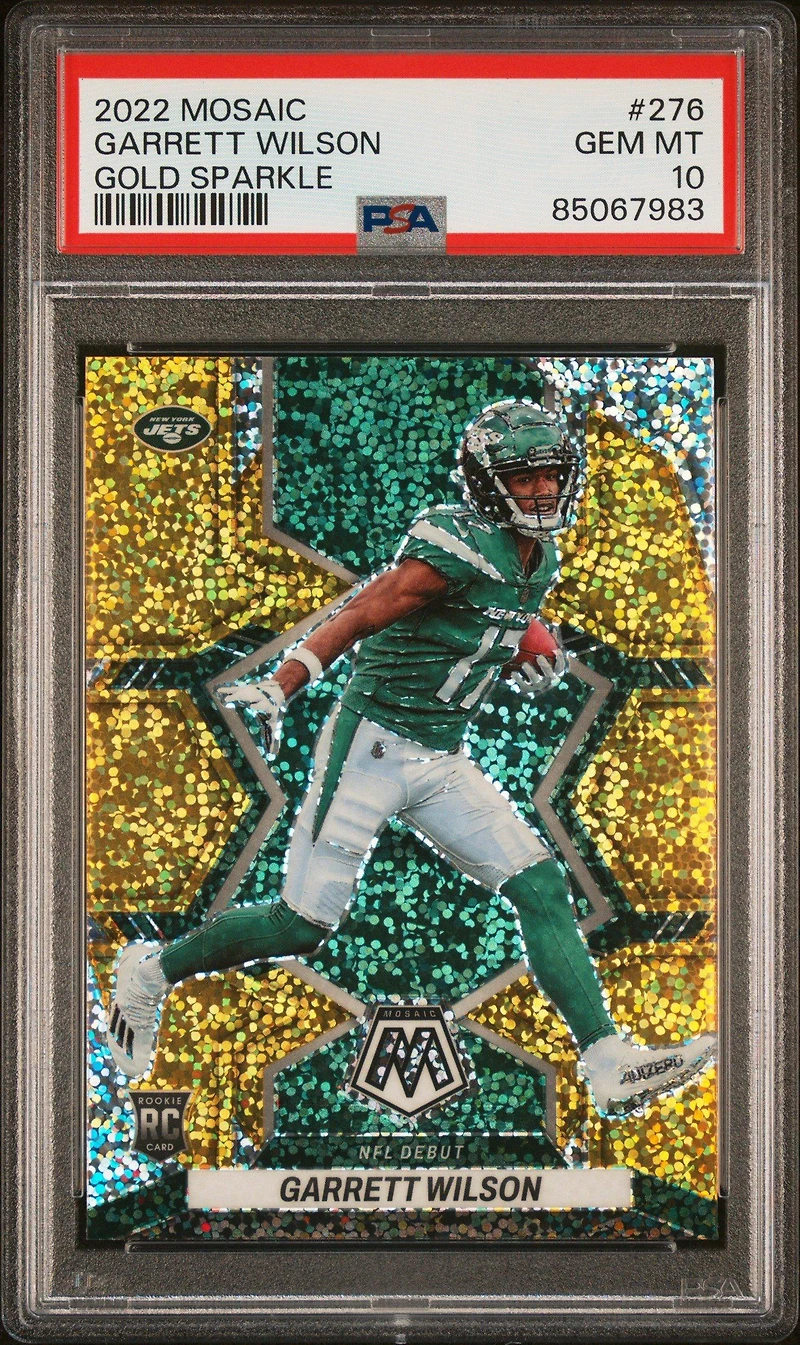2022 Panini Mosaic 276 Garrett Wilson Gold Sparkle PSA 10