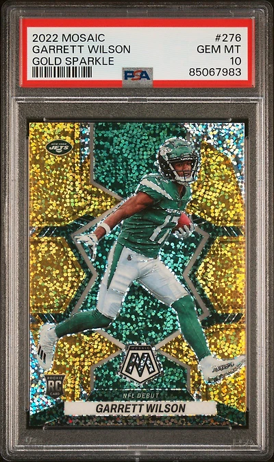2022 Panini Mosaic 276 Garrett Wilson Gold Sparkle PSA 10