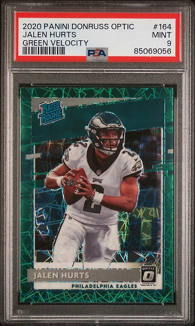 2020 Panini Donruss Optic 164 Jalen Hurts Green Velocity PSA 9