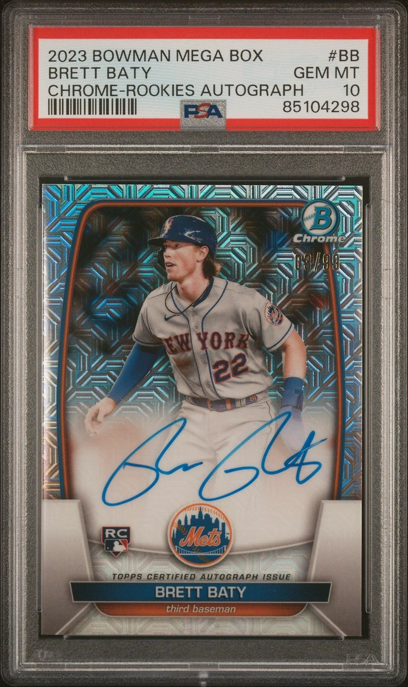 2023 Bowman Mega Box Chrome Rookies Autographs Bb Brett Baty PSA 10