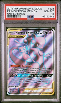 2019 Pokemon Sun & Moon Unified Minds 222 Fa/mewtwo & Mew Gx PSA 10