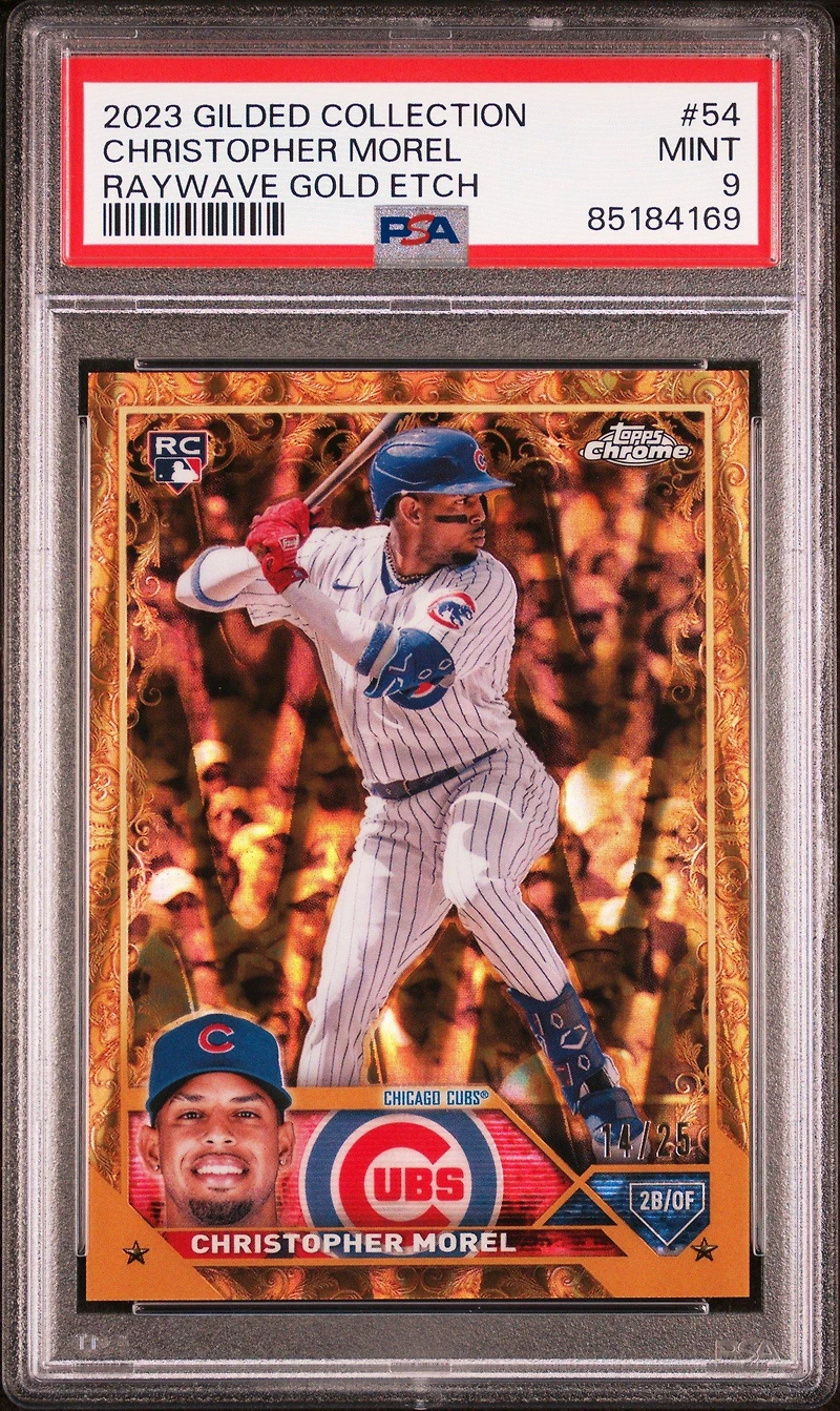 2023 Topps Gilded Collection 54 Christopher Morel Raywave Gold Etch PSA 9