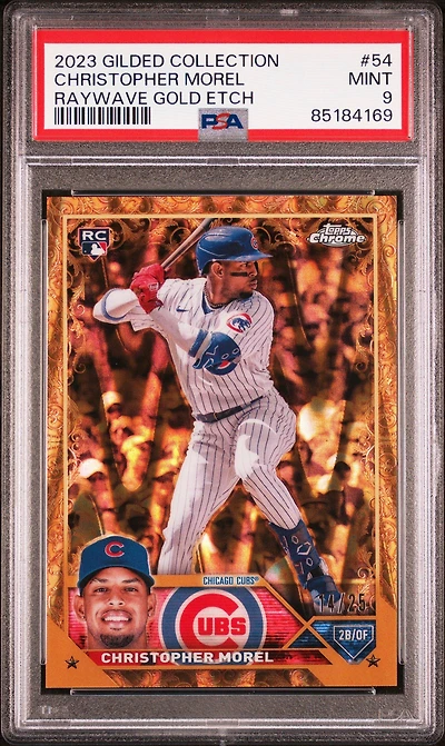 2023 Topps Gilded Collection 54 Christopher Morel Raywave Gold Etch PSA 9