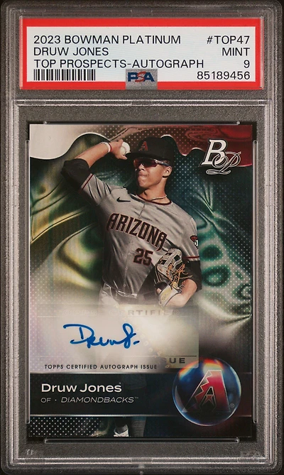 2023 Bowman Platinum Top Prospects Top47 Druw Jones Autograph PSA 9