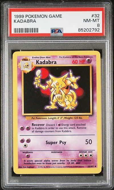 1999 Pokemon Game 32 Kadabra PSA 8