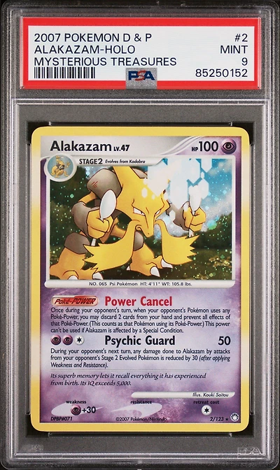 2007 Pokemon Diamond & Pearl Mysterious Treasures 2 Alakazam-holo PSA 9