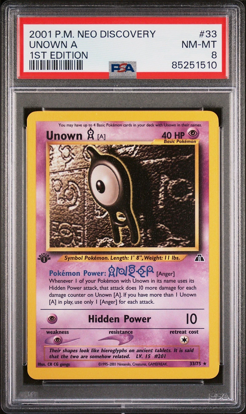 2001 Pokemon Neo Discovery 33 Unown A 1st Edition PSA 8