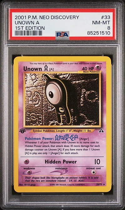 2001 Pokemon Neo Discovery 33 Unown A 1st Edition PSA 8