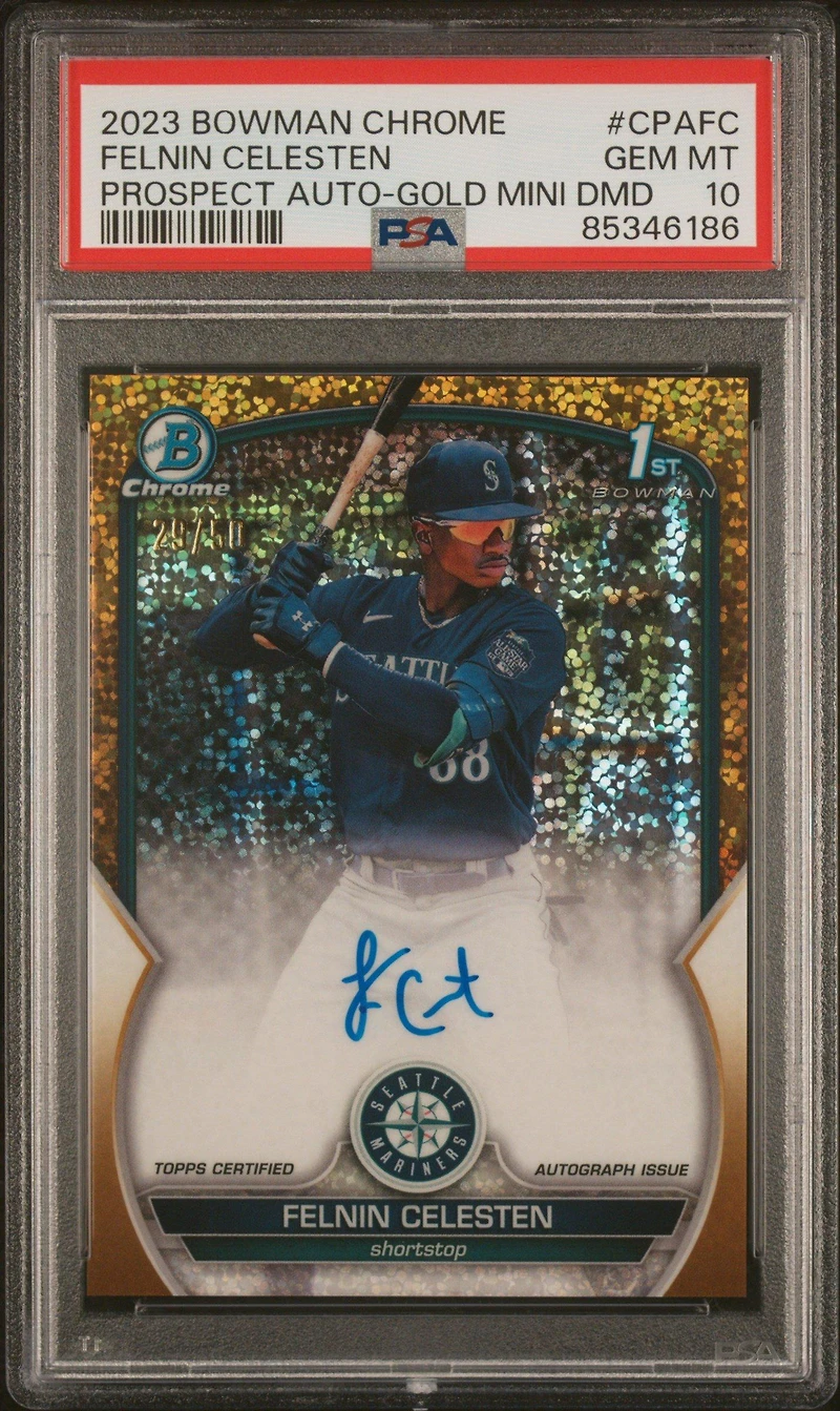 2023 Bowman Chrome Prospect Autographs Cpafc Felnin Celesten Gold Mini Diamond PSA 10