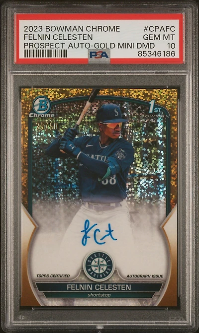 2023 Bowman Chrome Prospect Autographs Cpafc Felnin Celesten Gold Mini Diamond PSA 10