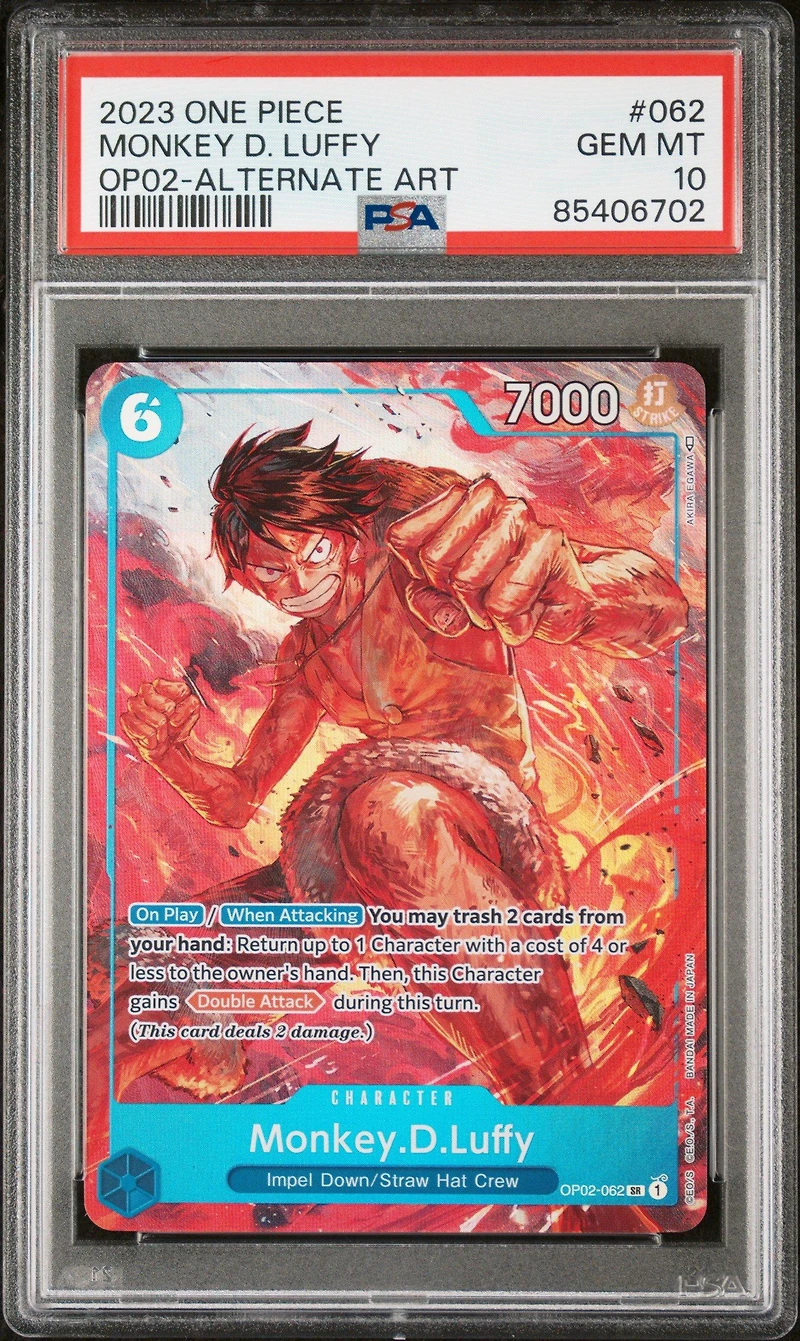 2023 One Piece Op02-paramount War 062 Monkey D. Luffy Alternate Art PSA 10
