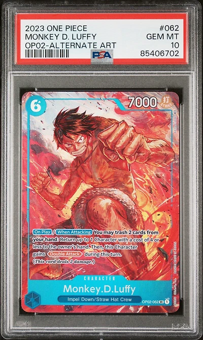 2023 One Piece Op02-paramount War 062 Monkey D. Luffy Alternate Art PSA 10