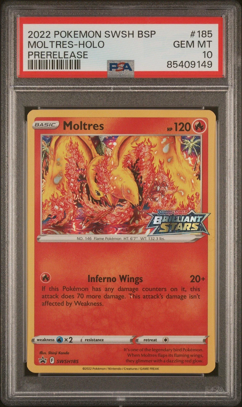 2022 Pokemon Swsh Black Star Promo 185 Moltres-holo Prerelease PSA 10