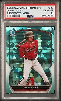 2023 Bowman Chrome Sapphire Edition Prospects 249 Druw Jones Aqua PSA 10