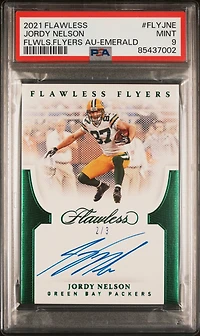 2021 Panini Flawless Flawless Flyers Autographs Flyjne Jordy Nelson Emerald PSA 9