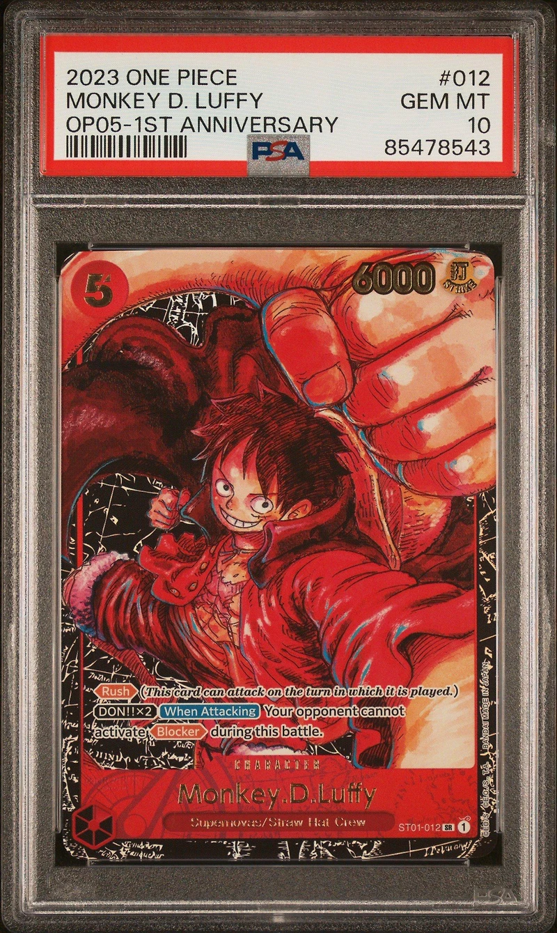 2023 One Piece Op05-awakening Of The New Era 012 Monkey D. Luffy 1st Anniversary PSA 10